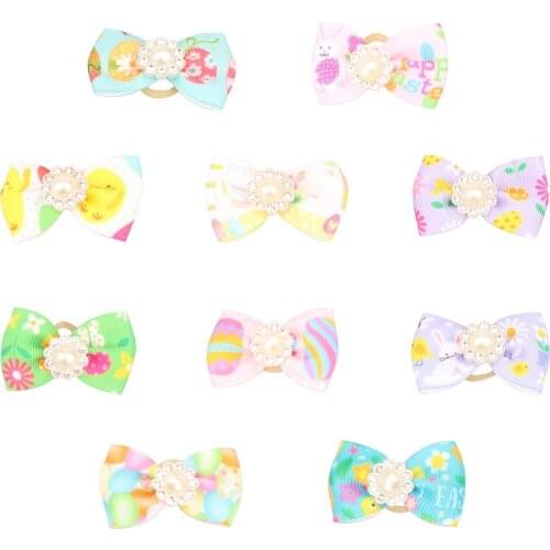 10/20pcs Cartoon Pattern Ribbon Bows Dog Hair Accessories with Rubber Bands for Long Hair Dogs Grooming