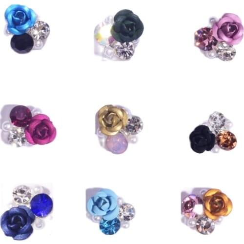 JE370-378 Collection Nail 3D Crystal Rhinestone Blooming Rose Pearl Crystals Rhinestone Designs 10pcs/bag 3D Nail Crystal Stone