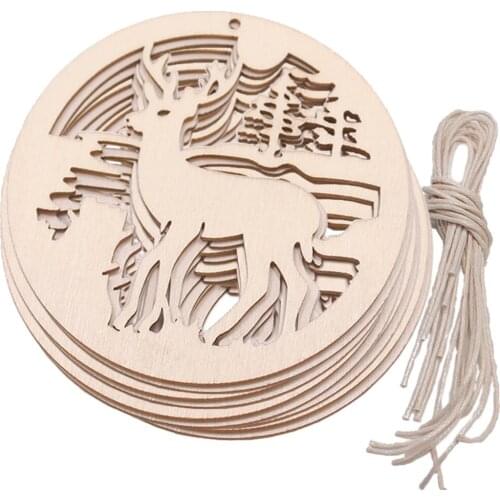 10pcs Veneers Slices DIY Crafting Decoration,Christmas Tree Elk Deer Pendants