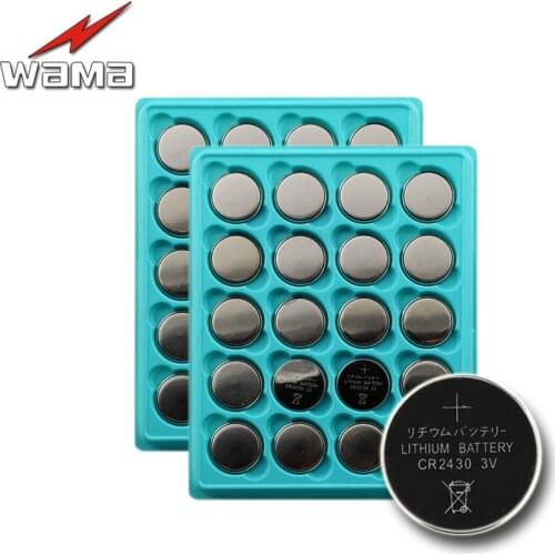 40pcs/lot Wama CR2430 2430 DL2430 3V Button Cell Batteries Lithium Button Coin Battery Car Remote Key Wholesales