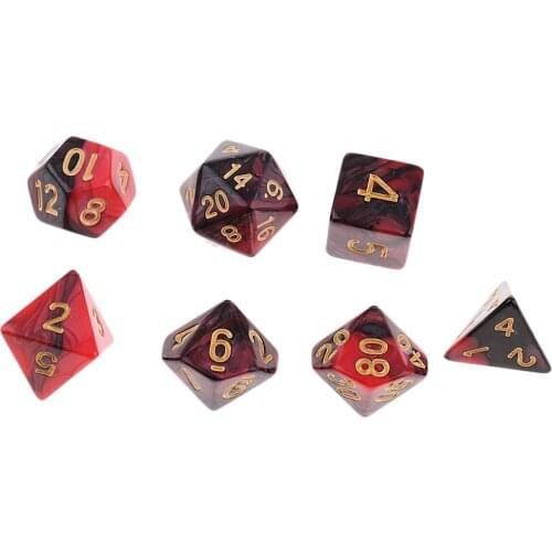 7x Polyhedral Dice D20 D12 D10 D8 D6 D4 for Dungeons and Dragons Red & Black