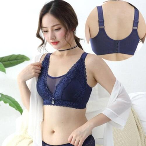 Seamless Vest Lace Bra Plus Size Comfort No Steel Ring Bra Front Zipper Beauty Back Underwear Plus Size Thin Breast for Female