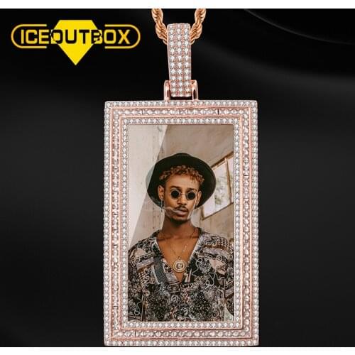 2020 New Rectangle Custom Made Picture Memory Medallions Solid Pendant Necklace For Women Mens Hip Hop Cubic Zircon Jewelry