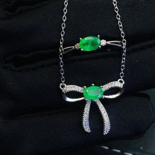 Elegant fashion Dragonfly Natural green Emerald gem 925 silver ring Necklace natural gemstone Jewelry Set girl birthday gift