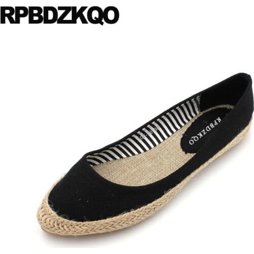 Breathable cheap shoes china flats black pointed toe espadrilles blue women slip on hemp large size striped plain 2019 casual