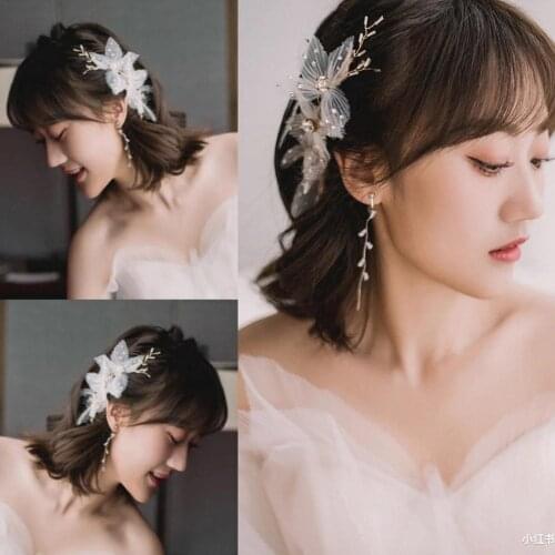 Bridal Headgear Wedding Crown Pearl Flower Headband Super Fairy Hair Accessories Fashion Jewelry Korean Simple Sweet Hair Clip