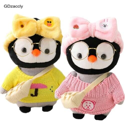 30cm Dressing Penguin Plush Toy Cute Pink Dot Headband Glasses Wear Penguin Plushis Doll for Children