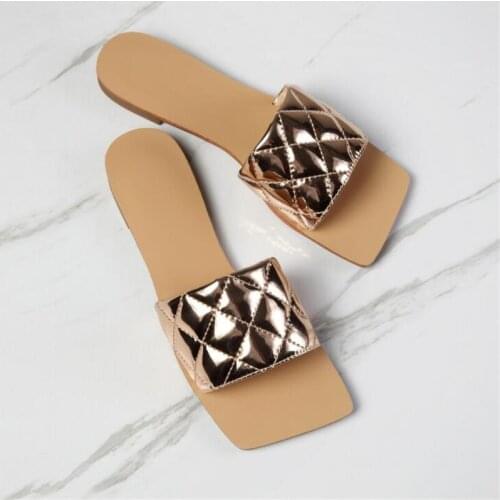 Weave Leather Women Slippers Ladies Flat Heel Sandals Slip On Beach Slides Elegant Women Summer Flip Flops Plus Size 36-42