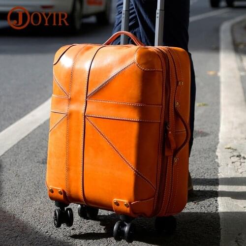 JOYIR Genuine Leather Rolling Luggage Spinner Women Men Business Suitcase Wheels Fashion 20 inch Cabin Trolley Travel Bag