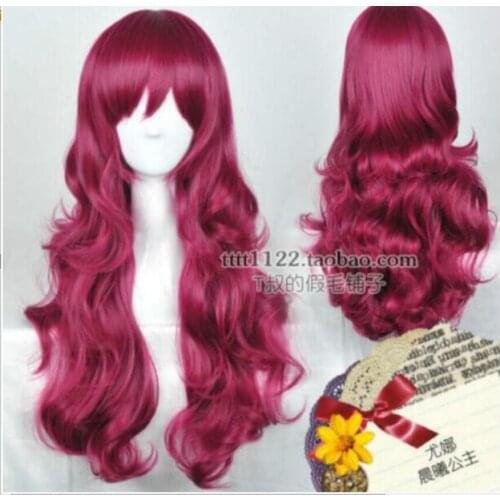 Akatsuki no Yona Princess Beautiful Long Wavy Dark Red Cosplay Wig Hair