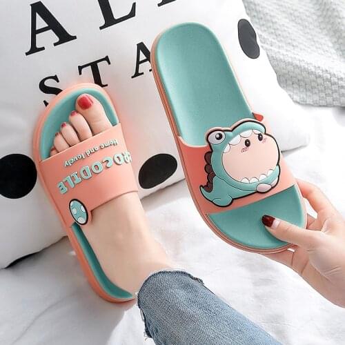 Summer Women Cute Animal Floor Flat Shoes Indoor Flip Flops Non-Slip Bathroom Home Slippers Female Beach Shoe Slippers Women