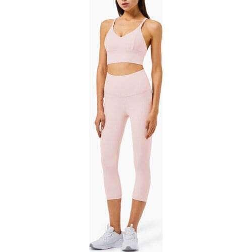 Summer High Quality Workout Set Women Back Cross Shockproof Sports Bra & High Waist Tight Yoga Calf Pants 2 Pcs Running Sets