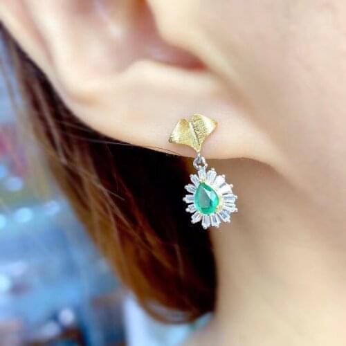 Best Gift Real and Natural Emerald Earring 925 Silver sterling Fine Charm Jewelry for Women Wedding Party Earring