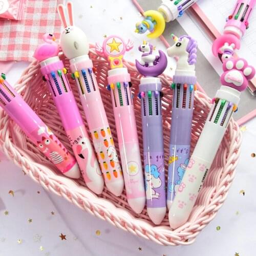 Kawaii Dream Unicorn Flamingo Rabbit 10 Colors Chunky Ballpoint Pen School Office Supply Gift Stationery Papelaria Escolar
