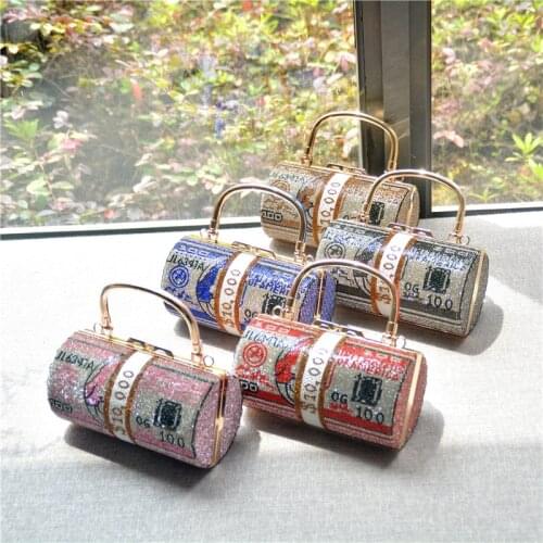 Fashion Clutch Bag Rhinestone Dinner Bag For Women New Fashion Small Cylinder Dollar Shoulder Bag