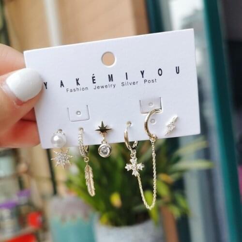 Fashion Exquisite pearl Leaves lightning hoop earings set korea hoop earrings for women jewelry Accessories