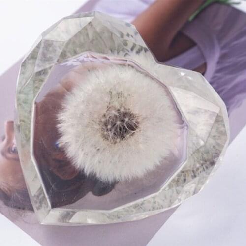 N7MF Handmade Large Faceted Heart Resin Mold 3D Diamond Crystals Heart Resin Casting Mold Love Heart Mold Art Crafts Tools