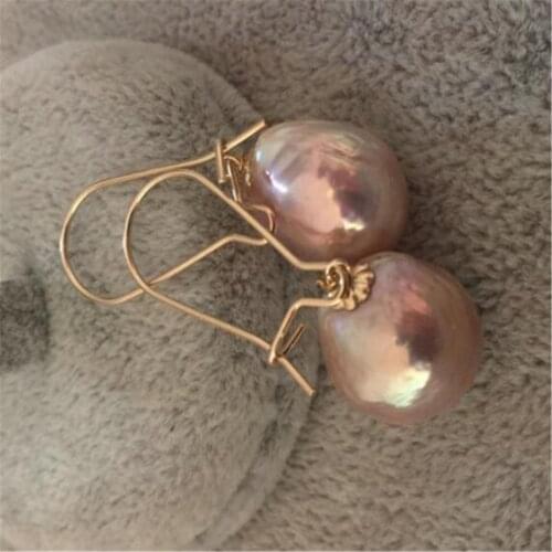Natural Cultured Baroque Pearl Earrings 18K Gold Ear Drop Dangle Wedding AAA Natural Aurora Fashion Mesmerizing Party Irregular