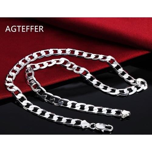 AGTEFFER Brand New 925 Silver 6mm 40cm/45cm/50cm/55cm/60cm Necklace Mens and Womens Fashion Exquisite Necklace Jewelry Gift