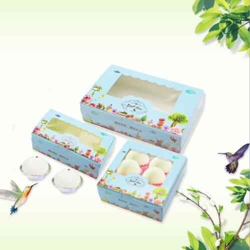New style 13.5x7x4cm happy time bule Cookies Boxes with clear Window 10pcs/lot Cake Candy Boxes Favor Boxes For Party Guests