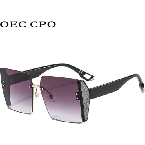 OEC CPO Oversized Rimless Sunglasses Women Fashion Crystal Decorate Sunglasses Ladies Frameless Gradient Shades Glasses UV400