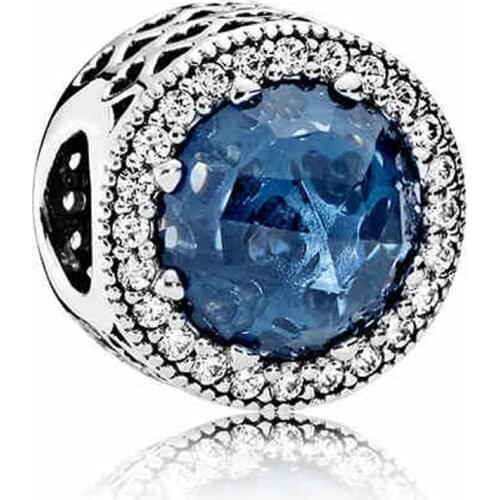 Authentic S925 Bead Radiant Hearts Charms for Pandora Bracelet Bangle Navy Blue & Clear CZ