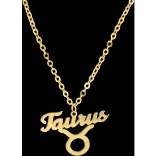 Letter Taurus Stainless Steel Zodiac Necklace Sign Constellation Signs Pendant Necklaces For Women 12 Constellation Jewelry