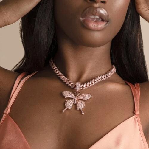 Butterfly Cuban Link Necklace Personalized Men Women Pendant Wholesale Baguette Original Thick Jewellery Hip Hop Necklaces Gift