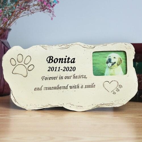 Personalized Pet Memorial Stone With Photo Frame Paw Print Grave Pet Monument Tombstone For Dogs Cats JSYS