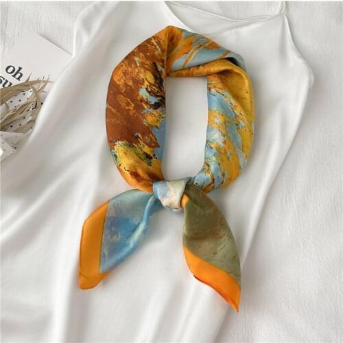 Women Scarf Headband Square Bandana Lady Hair Band Fashion Silk Head Wraps Shawl Design Print Neckerchief Satin Female Headscarf