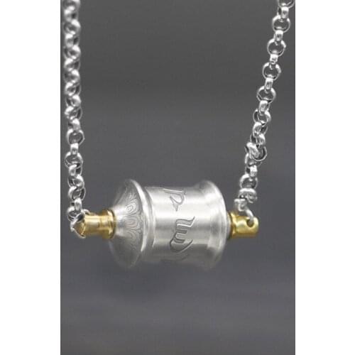 S925 Sterling Silver Six-character Mantra Prayer Wheel Pendant Clavicle Tide Boys And Girls Transfer Tube Stern Curse Necklace