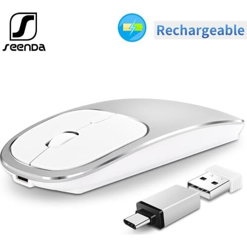 SeenDa Rechargeable Wireless Mouse USB-C for Macbook Laptop Metal Portable Mouse Slinet Click1600DPI Ergonomic Mice