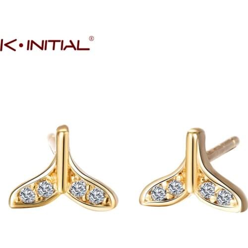 Kinitial Fashion Tiny Whale Tail Earrings Crystal Animal Whale Fluke stud Earrings Beach Jewelry boucle d'oreille femme 2019