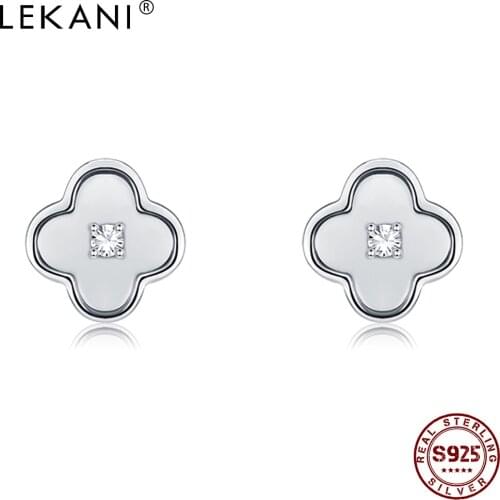 LEKANI 925 Sterling Silver Minimalist Flower Earrings For Women Shiny Cubic Zircon Stud Earring Elegant Female Silver Jewelry