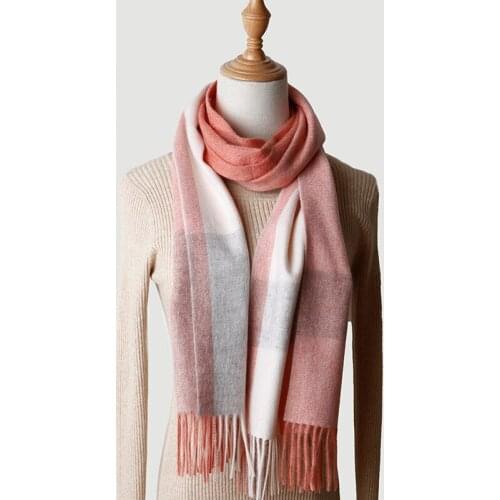 100% Real Cashmere Scarf Pashmina Women Ladies Plaid Striped Cashmere Shawl Soft Warm Stole Neck Thick Warm Autumn Winter