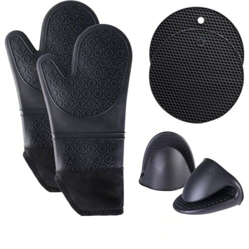 Lengthened thick silicone heat-insulating gloves, microwave oven, anti-scalding and cotton gloves, baking heat-insulating hand