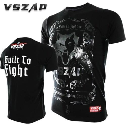 VSZAP BUILT 2 FIGHT fists Short sleeved FIGHT fitness T-shirt MMA fighting Sports Thai Boxing men summer