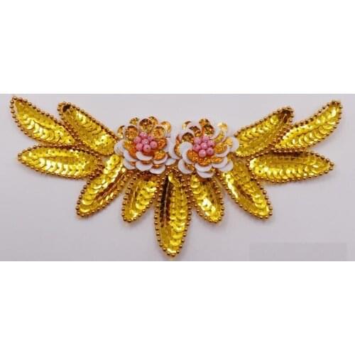 YACKALASI 10 Pcs Sequined Flower Motif Appliqued 3D Beaded Diamond Gold And Silver Trims Stage Dance Accessories 9-21cm