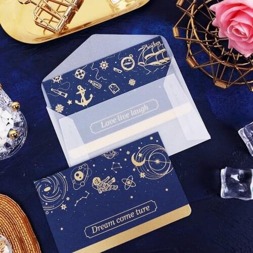 Yisuremia 5PCS/Lot Space Star Vintage Metal Folding Stamping Greeting Card Postcard Birthday Message Letter Envelope Gift Cards