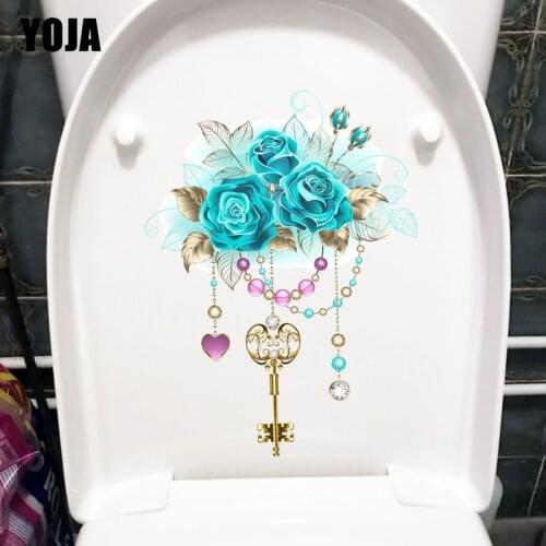 YOJA 17.4CM×23.4CM Blue Rose Key Home Kids Room Decoration Fashion Toilet Sticker Wall Decals T1-2618