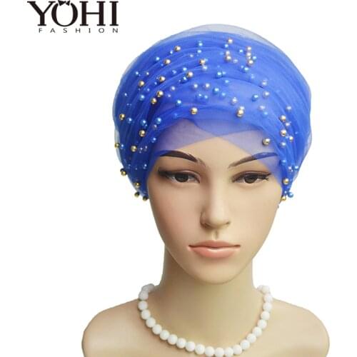 2018 New Fashion pearl full sky star gauze scarf hat Muslim hat long tailed hat Of women