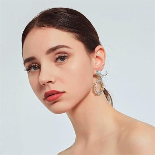 CRLEY Drop Earrings for Women 2019 Fashion Simulated Pearl Earrings Round Circle Statement Earring Femme Bijoux Jewelry Mujer