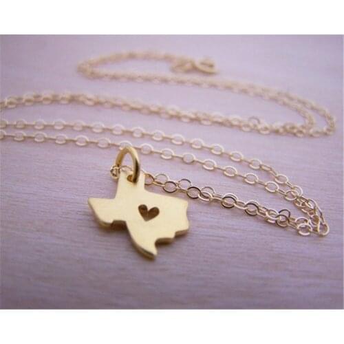 Outline Texas Map With Heart Necklace USA TX State Necklace I Heart Love Texas Necklaces Map Geography Necklace