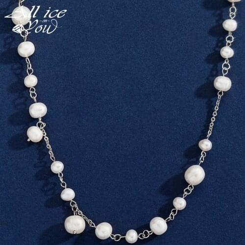 ALLICEONYOU New Retro Fashion Natural Round Large Pearl Necklace Luxury Chain Hip Hop Jewelry Choker For Women Gift