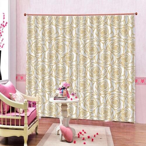 Gold rose curtains Luxury Blackout 3D Window Curtains For Living Room Bedroom Customized size Decoration curtains