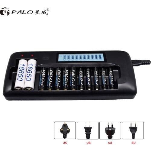 12 slots PALO intelligent LCD battery Charger for lithium battery 18650 AA AAA 3.7V/1.2V lithium NICD NiMH battery &discharge