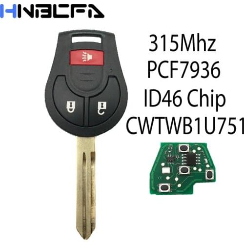 3 Button Remote Car Key 315Mhz For NISSAN Qashqai Sunny Sylphy Tiida X-Trail Rogue Versa 2008- 2016 with ID46 Chip CWTWB1U751