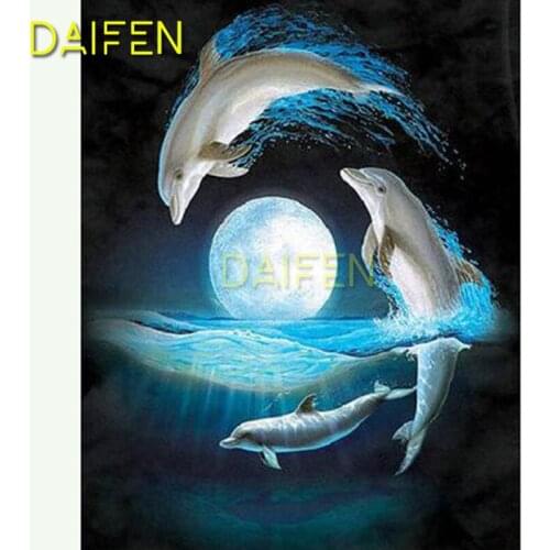5D DIY Diamond painting Cross stitch Full Square Diamond mosaic ocean moon dancing dolphin island Full Round Diamond embroidery