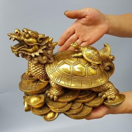 Asia HOME SHOP Company FENG SHUI Mascot exorcise evil spirits Dragon turtle bring wealth money Good luck brass Sculpture statue