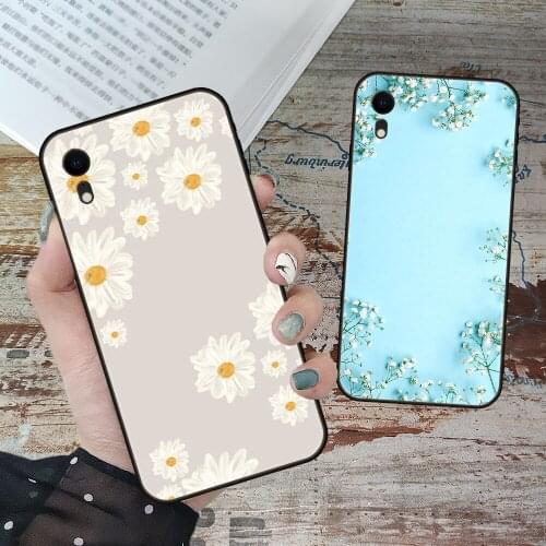 For iPhone 11 12 8 Plus Mini Pro X XR XS Max 4 5 7 6 6S 8 SE Phone Case Black Cover Waterproof 3D Bumper Art Beautiful Flower